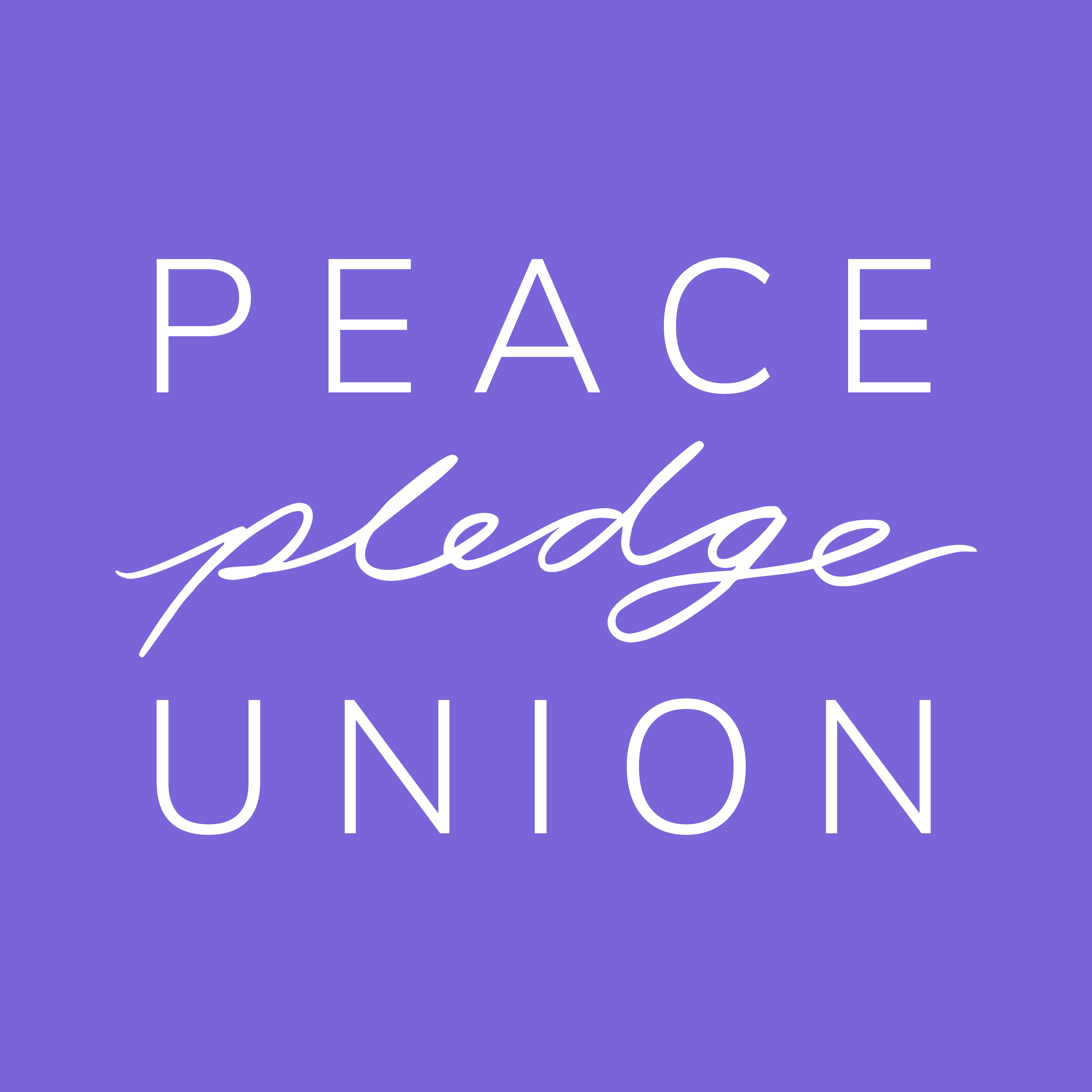 The PPU logo. It is a bright purple colour with the words Peace Pledge Union.